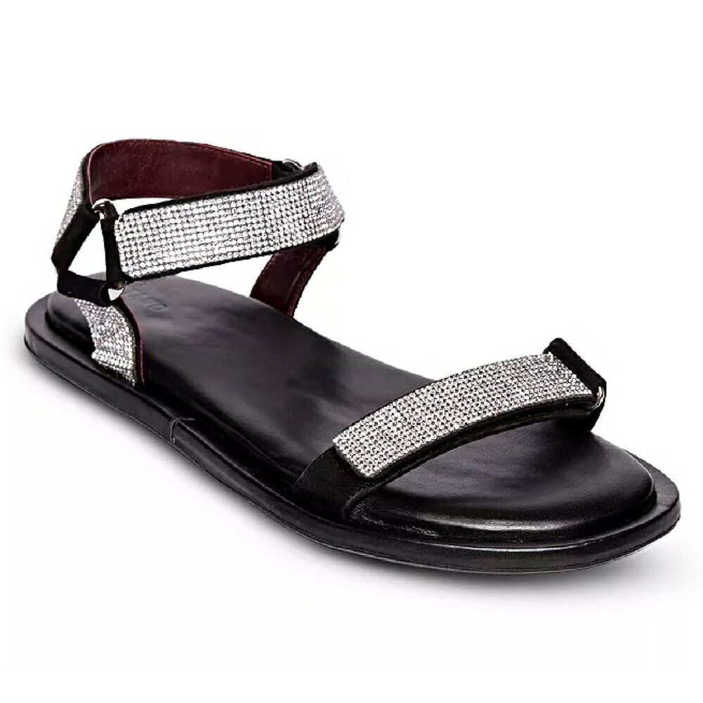 STAUD Women's Betty Rhinestone Embellished Black Sandals Size 38.5 (MSRP $395)